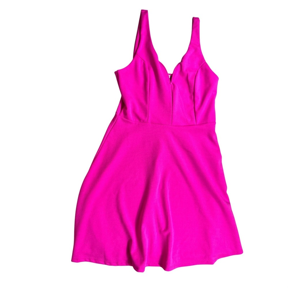Haute‎ Monde Hot Pink Fit & Flare Dress Women's Large Sleeveless V-Neck